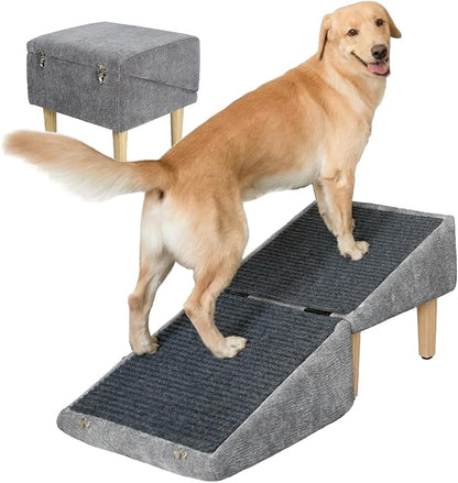 3-in-1 Dog Ramp 18.9"×17.7"×18.9" with Storage – Pet Stairs for Senior & Injured Dogs & Cats, Hidden Storage Footstool, Ottoman Anti-Slip, Supports 220 lbs for Beds & Sofas