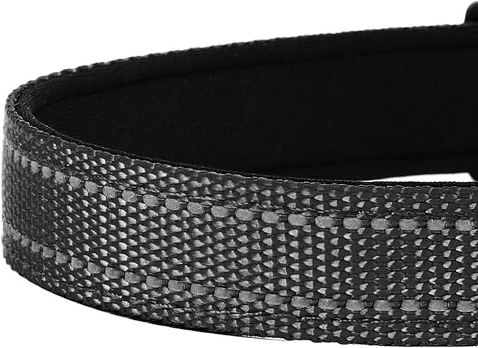 Reflective Dog Collar, Adjustable Soft Neoprene Padded Nylon Pet Collars with Buckle for Extra Large Dogs, Black,XL