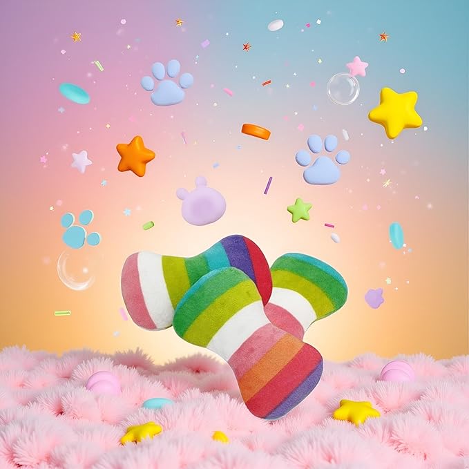 2 Pcs Colourful Dog Plush Vocal Toy Rainbow Dog Bone-Shape Chewing Toy Pet Supplies for Pet Playing Use Adorable Quality and Practical Attractive and Professional Dogs Chew Toys，Dogs Toys