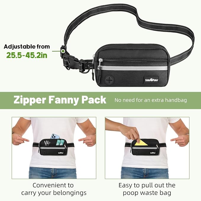 Hands Free Dog Leash for 2 Dogs with Pouch, Waist Leash for Dog Walking, Retractable Leashes with Dual Padded Handles, Adjustable Reflective Belt for Small Medium Large Dogs, Black Green