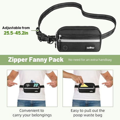 Hands Free Dog Leash for 2 Dogs with Pouch, Waist Leash for Dog Walking, Retractable Leashes with Dual Padded Handles, Adjustable Reflective Belt for Small Medium Large Dogs, Black Green