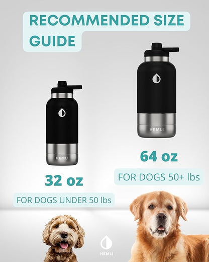 32 oz. Dog Water Bottle, Insulated Dog Travel Water Bottle, Stainless Steel Pet Water Bottle Dispenser Portable Food and Water Bowl for Dogs with Carrying Case for Walking Dog Canteen Travel Kit