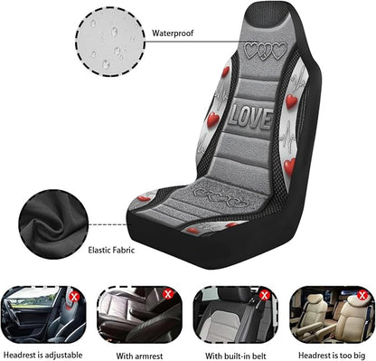 Love Heart Automobile Seat Cover Universal Seat Covers for Front Seat Waterproof Elastic Polyester Car Seat Covers Suitable for Cars, SUV and Trucks