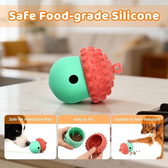 Dog Treat Toys for Puppy, Silicone Dog Toy Treat Dispenser Slow Feeder, Dog Interactive Toys for Boredom, Dog Enrichment Toys to Keep Them Busy, Interactive Dog Toy 1 Pack (Red&Green)