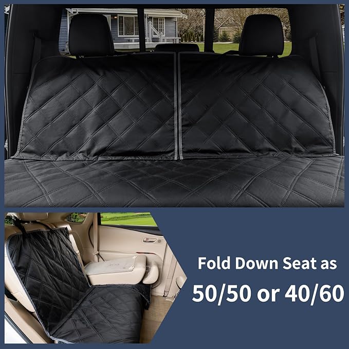 ZQ Trucks Dog Car Back Seat Cover for Ram1500/F150/GMC Sierra/Tacoma/Chevrolet Silverado, Access for Middle Seatbelt, Waterproof Bench Seat Protector for Pickups Nonslip Rear Dog Cover