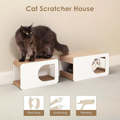 EHEYCIGA Cardboard Cat Scratcher House, 17-Inch Corrugated Cat Scratcher for Indoor Cats, Kitten Scratching Board Pad, White