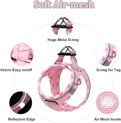 Mercano Soft Mesh Dog Harness and Leash Set, No-Chock Step-in Reflective Breathable Lightweight Easy Walk Vest Harnesses with Safety Buckle for Small Dogs, Cats (Pink, XS)