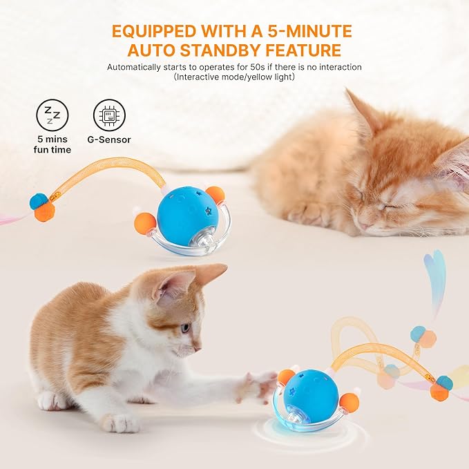 4th Gen Interactive Cat Toys for Indoor Cats Adult, Moving Cat Ball with Elastic Mesh Tail,Automatic Kitten Toys for Bored Indoor Cats,Motion Activated Smart