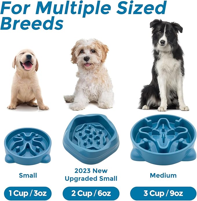 VANNON Slow Feeder Dog Bowls Durable Puzzle Feeder Non Slip Dog Food Dish Bloat Stop Food Bowls for Small Medium Dogs, 3 Cups, BPA Free, Blue