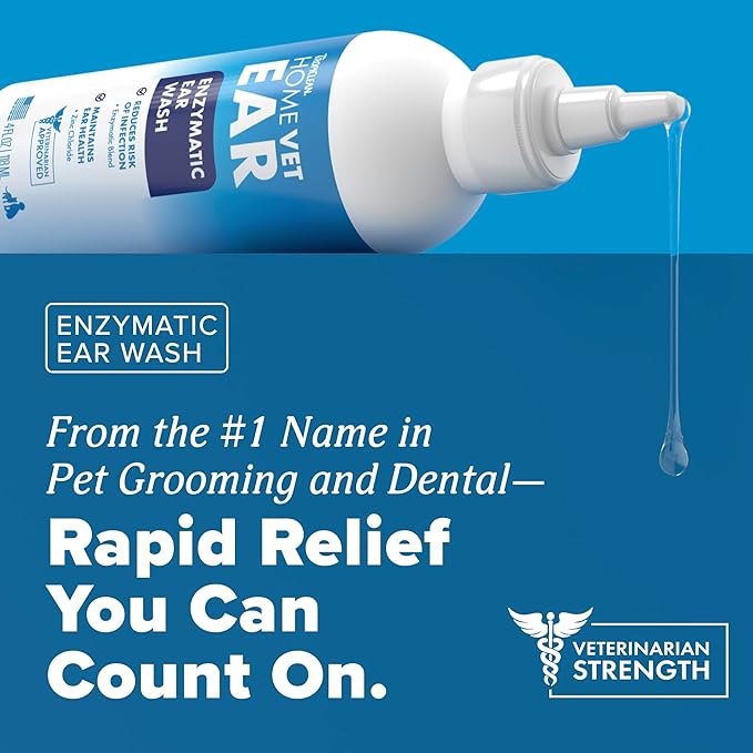 TropiClean HomeVet Enzymatic Dog Ear Cleaner, Vet Recommended Treatment for Dogs and Cats, Safe Daily Ear Cleaning Solution, USA Made, 2oz