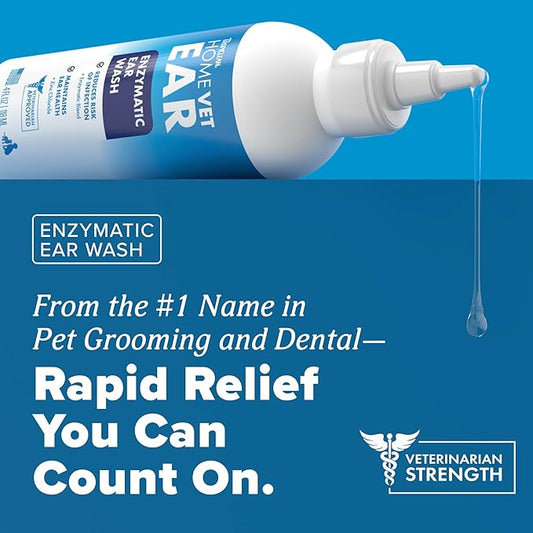 TropiClean HomeVet Enzymatic Dog Ear Cleaner, Vet Recommended Treatment for Dogs and Cats, Safe Daily Ear Cleaning Solution, USA Made, 2oz