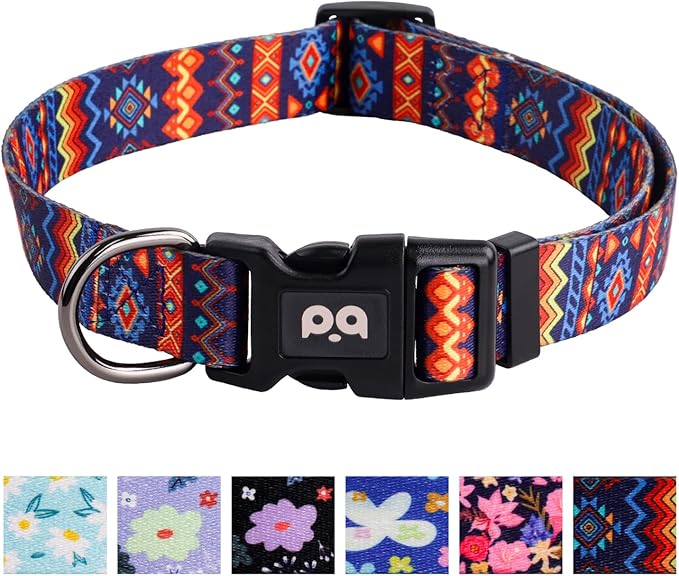 QQPETS Adjustable Soft Dog Collar: Print Flower Pink Multicolor Cute Patterns for XS Small Medium Large Pet Girl Boy Puppy Walking Running Training