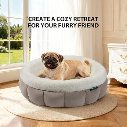 BALANCE Cat Beds for Indoor Cats, Washable Round Cat Bed, Cute Kitten Bed with Anti-Slip Bottom for Kitty and Puppy, 23 Inches, Goat