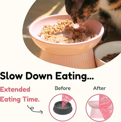 Unbreakable Raised Slow Feeder Bowl for Cats and Small Dogs, Elevated Cat Bowls, Detachable Slow Feede Bowl, Heavy Weighted, Non-Slip Feeder, Whisker Friendly (Pink, Round - 6.2w'' x 1.5h'' inch)