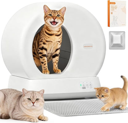 MeoWant Self Cleaning Cat Litter Box, Large Capacity Automatic Cat Litter Box with Integrated Safety Sensors, APP Control, Odor-Free for Multi Cats with Mat & Liner