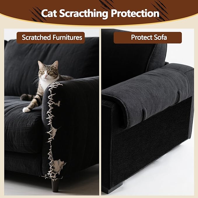 Cat Scratch Furniture Protector, 39.4"x15.8" Self Adhesive Cat Scratch Mat Pad,Cut to Fit DIY Replacement Carpet for Tree,Wall,Bed,Door, Couch Protector (Black)