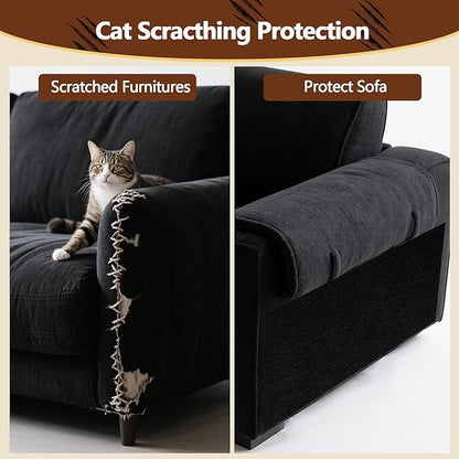 Cat Scratch Furniture Protector, 39.4"x15.8" Self Adhesive Cat Scratch Mat Pad,Cut to Fit DIY Replacement Carpet for Tree,Wall,Bed,Door, Couch Protector (Black)