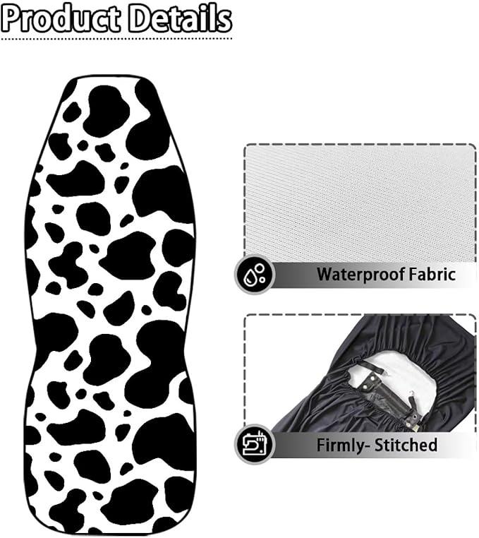 Cow Print Car Seat Covers Waterproof Car Seat Covers Full Set of 2 Easy Installation Breathable Front Seat Cover Cars Accessories Suitable for Cars, SUV and Trucks