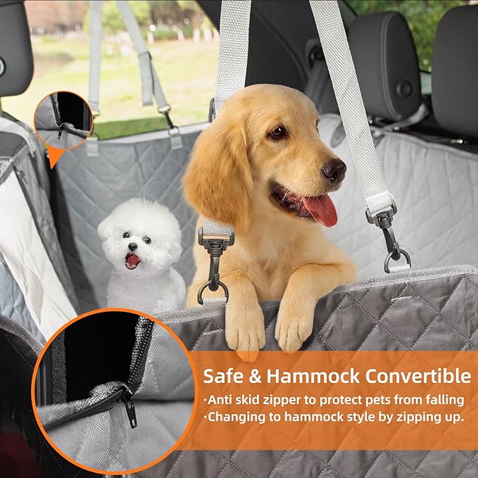 Dog Car Seat Cover for Pets 100% Waterproof Dog Seat Cover for Back Seat,Dogs Hammock for Car 600D Heavy Duty Scratch Proof Nonslip Soft Back Seat Covers for Dogs Cars Trucks and SUVs