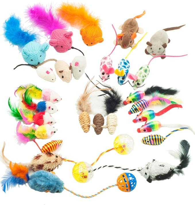 Fashion's Talk Mouse Cat Toys Mixed Bag 27 Assorted Mice Toy for Cats Kitten Catnip,Feather,Furry,Rattle,Plush,Interactive Kitty Toys