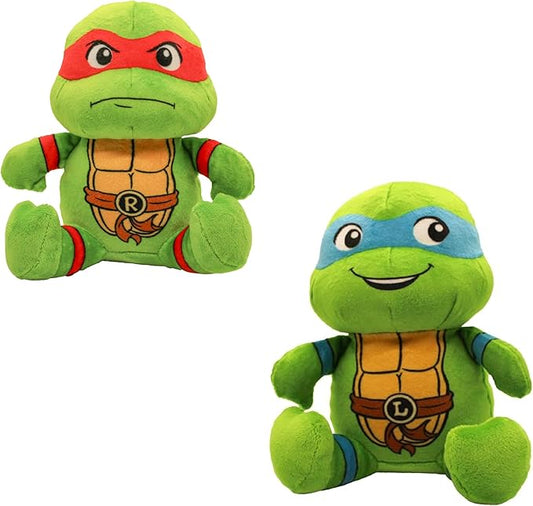 design LAB, Inc. Teenage Mutant Ninja Turtle Official Merchandise | TMNT Toys Squeaky Plush Dog Toy | Stuffed Animal Turtle Squeaks for Interactive Play | 2-Pack Leonardo & Raphael