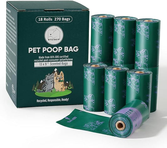 ATIFBOP Dog Poop Bags Rolls, Extra Thick and Leak-proof Poop Bag for Dogs, 270 Bags 18 Refill Rolls, Scented Waste Bag for Dog and Cat, Made form 65% Recycled Plastics