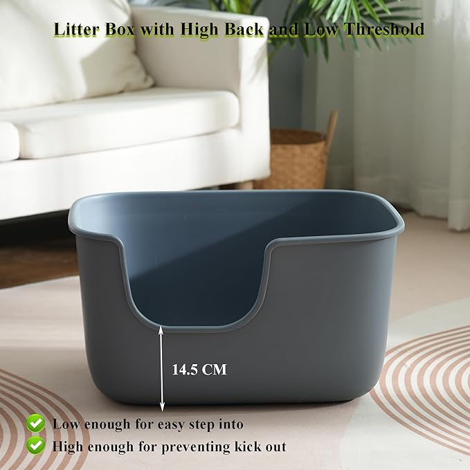 Vealind Large Cat Litter Box for Indoor Cats High Sided and Low Entry Litter Box 22.2"×14.9"×12" Tall Litter Boxes with High Back Deep Wall XL Cat Litter Boxes (Grey)