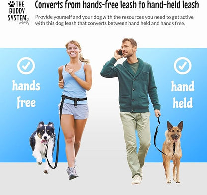 The Buddy System Adjustable Hands Free Dog Leash for Running, Jogging and Training Service Dogs Made in USA (Large Belt (27"- 50" Waist), Bundle Leash + Lunge Buster)