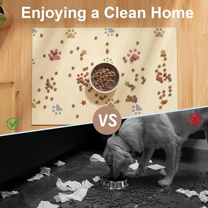 Pet Feeding Mat 12"x20"- Absorbent Dog Mat, Small Pet Food Mat, Rubber Pet Food Mat, Pet Food Mats for Floor Waterproof, Dog Water Matt for Sloppy Drinker, Cat Food Bowl Mat, Beige
