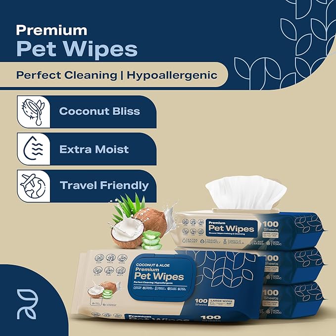 Dog Wipes for Paws and Butt - Coconut Scented (Pack of 400) - Pet Wipes for Dogs and Cats - Deodorizing Non Toxic Dog Wipes, +12 Additional Travel Wipes