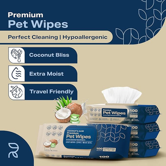Dog Wipes for Paws and Butt - Coconut Scented (Pack of 400) - Pet Wipes for Dogs and Cats - Deodorizing Non Toxic Dog Wipes, +12 Additional Travel Wipes