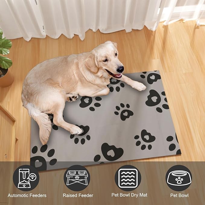 Pet Feeding Mats 17"x28"- Absorbent Pet Food Mat, Large Dog Food Mat, Rubber Mat for Cat Bowls, Pet Placemats for Food and Water, Dog Water Matt for Sloppy Drinker, Dark Grey