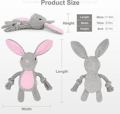 Dog Toys, Dog Squeaker Toys with Crinkle Paper, Stuffed Animal Dog Plush Chewing Toy, Cotton Rope Interactive Toys for Puppy, Small, Middle Dogs (Gray Rabbit)