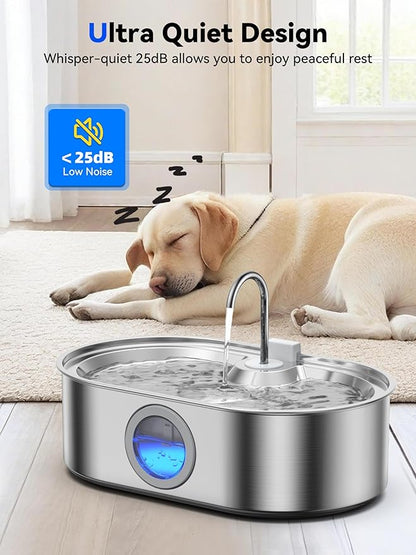3.4Gal Dog Water Fountain for Large Dogs, 13L Stainless Steel Large Pet Fountain with Deeper & Wider Drinking Area, Automatic Dog Water Bowl Dispenser with Water Window (Pump)