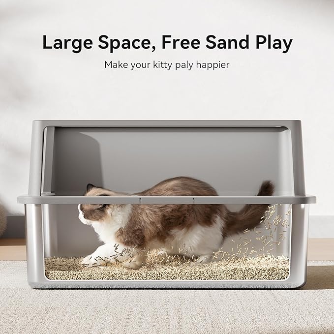 2 Pack 28" Extra Large XXXL Stainless Steel Cat Litter Boxes with Lid Metal Cat Litterbox Pan for Big Cats and Multiple Cats, Anti-Leakage, Easy Cleaning, Include Scoop