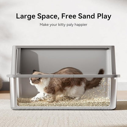 2 Pack 28" Extra Large XXXL Stainless Steel Cat Litter Boxes with Lid Metal Cat Litterbox Pan for Big Cats and Multiple Cats, Anti-Leakage, Easy Cleaning, Include Scoop