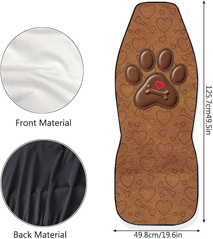 Dreaweet Dog Paw Car Seat Covers Brown 2 Piece Universal Washable Car Seat Cover Front Seats Only Cute Car Accessories Interior Easy to Install