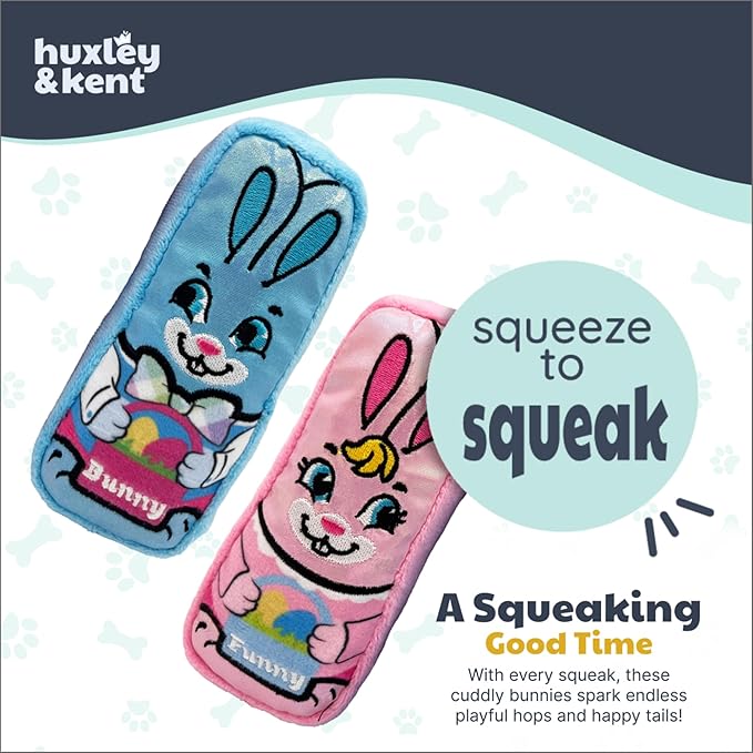 Huxley & Kent Funny Dog Toy w/Squeaker – Power Plush Squeaky Dog Toys for Small Dogs – Durable Small Stuffed Animal for Indoor Play & Fetch - Tiny Tuff Funny Bunnies, 2pk