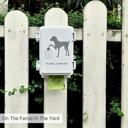 Dog Poop Bag Holder Outdoor Wall Mounted Doggie Poop Bags Storage Dispenser with 8 Rolls Small Pet Waste Station for Yard Stake, Pole, Post, Fence Mount (White dispenser+8 rolls)