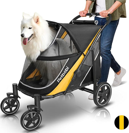 Petbobi Dog Stroller for Large & Medium Dogs - Easy Fold Dual Entry Pet Stroller with One-Foot Brake, All Terrain Wagon Cart with Air Mesh, Ideal for Large Senior Pets up to 80 lbs, Black