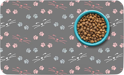 Patterned Cat & Dog Bowl Mat for Food and Water, 17"×30" Quick Dry Absorbent Pet Feeding Mat, Eco-Friendly Dog Placemat