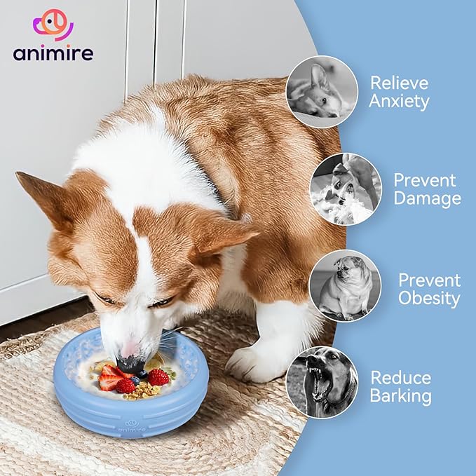 Dog Lick Bowl, Animire Freeze Lick Mat for Dogs, Non-Slip Slow Feeder Licking Bowl Enrichment Treat for Distraction Anxiety Relief, Food Grade Silicone, Dishwasher Safe(Baby Blue,XL)