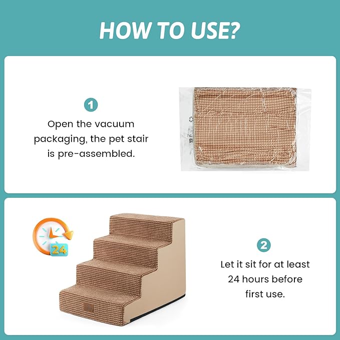 Dog Stairs for Small Dogs, 17.7" Extra Wide Right-Angle Pet Stairs for Couch and Beds, Anti-Slip Dog Steps for Old Cats and Lowrider, 17.7x23.6x17.7 inch,Light Brown