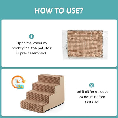 Dog Stairs for Small Dogs, 17.7" Extra Wide Right-Angle Pet Stairs for Couch and Beds, Anti-Slip Dog Steps for Old Cats and Lowrider, 17.7x23.6x17.7 inch,Light Brown