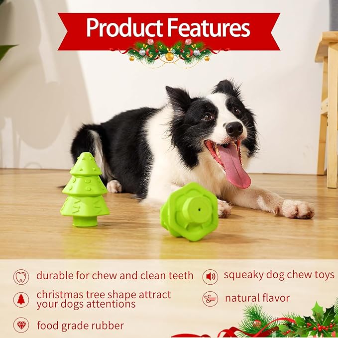 Christmas Dog Toys,Christmas Tree Shape Dog Chew Toys for Aggressive Chewers,Indestructible Tough Durable Squeaky Dog Toys,Puppy Dog Chew Toys for Small Medium Large Breed