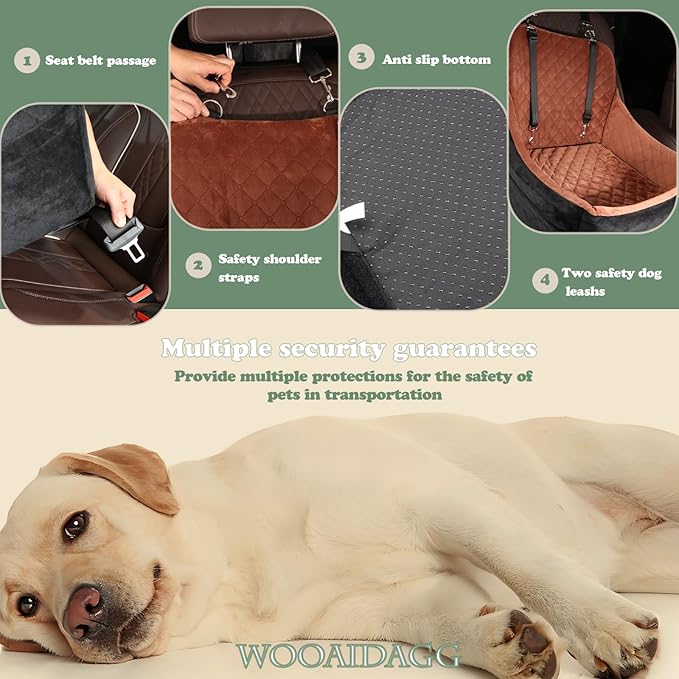 WOOAIDAGG Dog Car Seat for Medium Sized Dog,Pet Travel Car Bed with Seat Belt Channle,Fully Detachable and Washable Car Dog Seat with Adjustable Straps,3 Straps Easy to Install (Black/Grey)