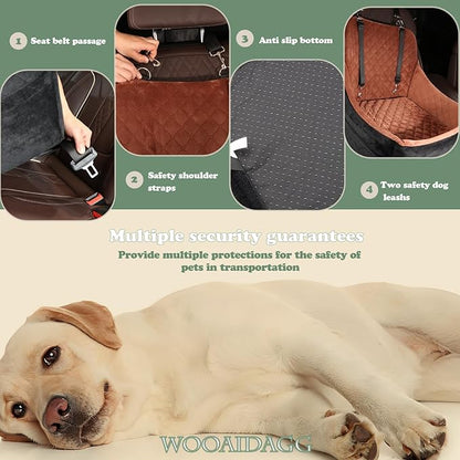 WOOAIDAGG Dog Car Seat for Medium Sized Dog,Pet Travel Car Bed with Seat Belt Channle,Fully Detachable and Washable Car Dog Seat with Adjustable Straps,3 Straps Easy to Install (Black/Grey)