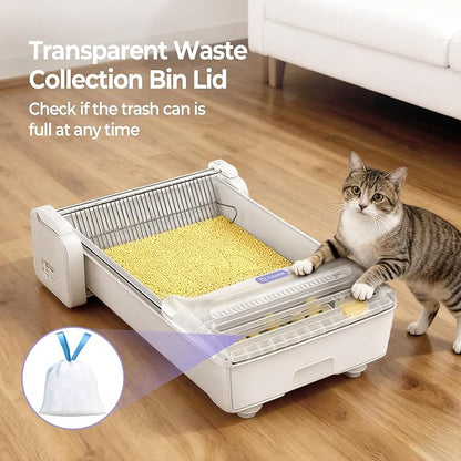 Fully Open Top Automatic Self Cleaning Cat Litter Box, Extra Large Electric Litter Box with APP Control Health Monitor, Smart Litter Tray for Multiple Cats, Anti-Pinch, Come with 5lb Cassava Litter