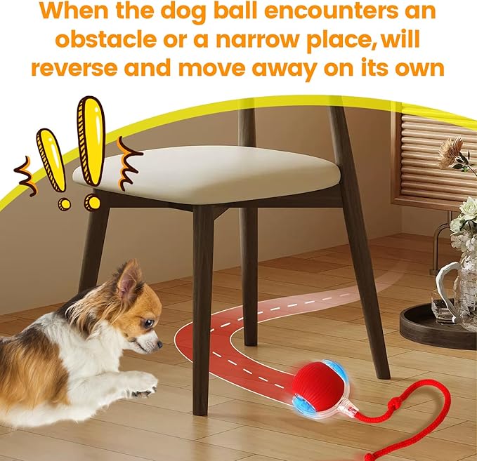 Interactive Dog Toys, Moving Dog Ball with Touch Activated, Active Rolling Ball for Puppy and Medium Dogs (Red)