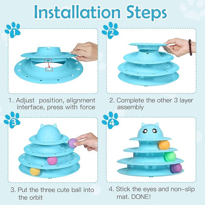 UPSKY 20 PCS Cat Toys - 3-Level Turntable Roller with Balls for Indoor Cats, Kitten Set with Teaser, Mice, Spring, and Various Ball Toys